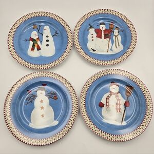 Sakura Debbie Mumm Snowman 8" Salad Dessert Plate Set Of 4 Oneida